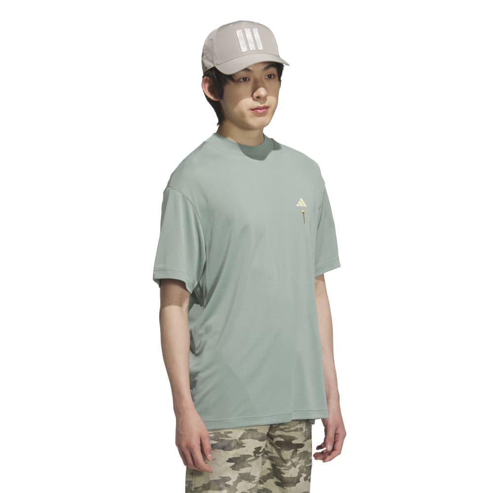 Golf HEAT Back Graphic Mock Neck Short Sleeve Shirt Silver Green [Adidas Golf] .RDY