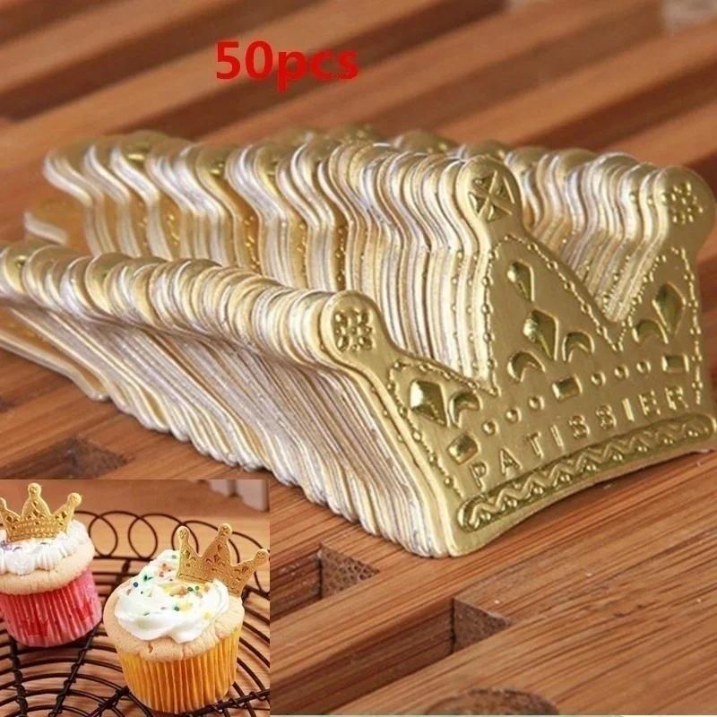 

50 Pcs/Bag Baking Cake Topper Hat Gold Princess Crown Happy Birthday Cake Topper Party Cake Decoration Tools