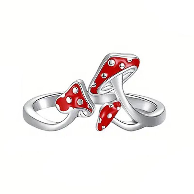 Cute Red Mushroom Design Open Adjustable Ring Mushroom Rings Birthday Christmas Gift Anniversary Women Party Jewelry Gifts