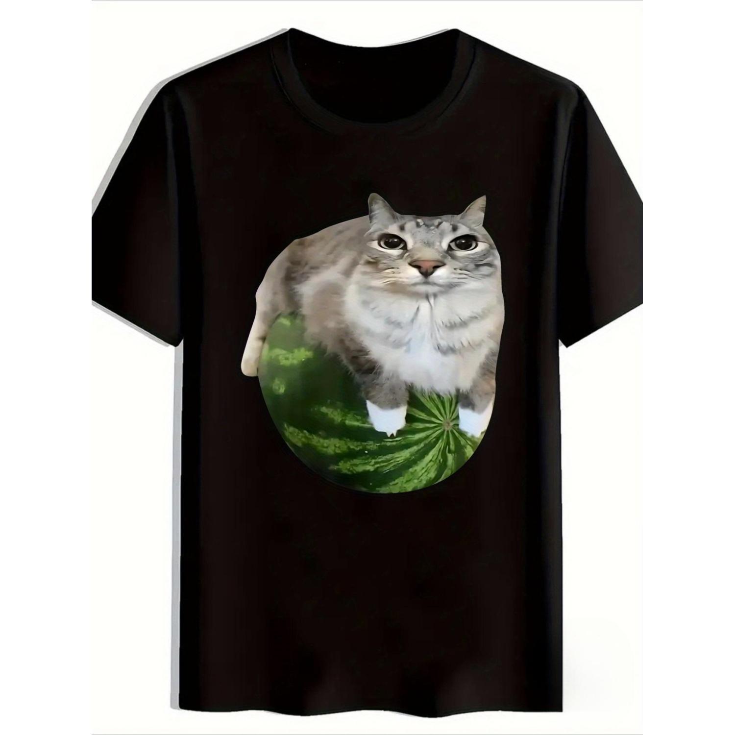 Cat Watermelon Casual TShirt Mens and Womens Luxury Brand Top S