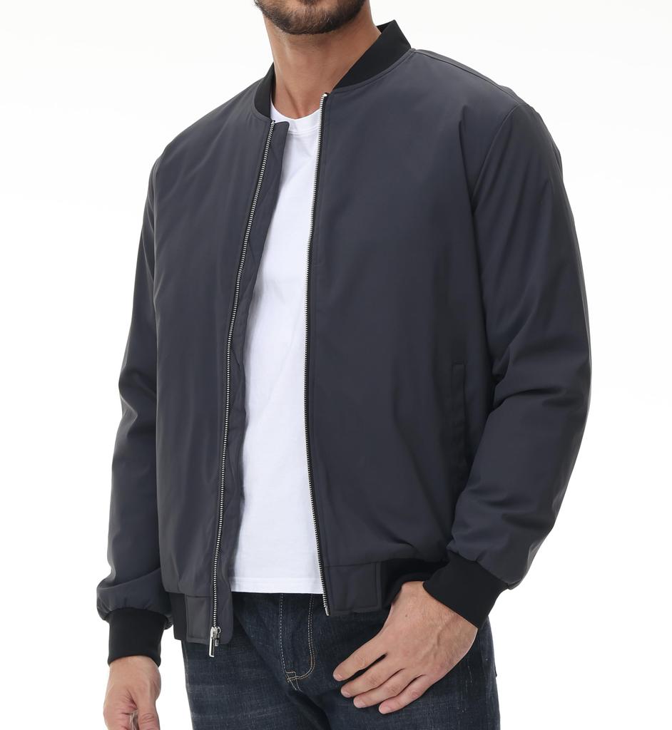 [TACVASEN] Men's Windproof Rider Jacket, Fishing Wear, Warm, Varsity Jacket, Skater, Winter Bomber Jacket, Quilted, Lightweight Coat, Dark Gray, 2XL