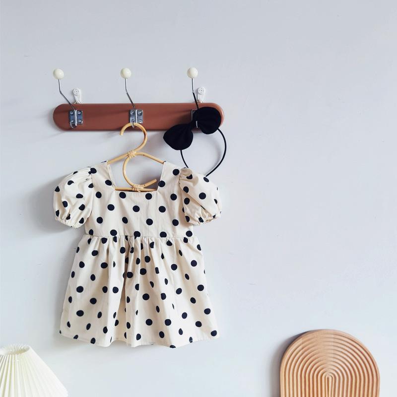 Girls Summer Chiffon Polka Dot Puff Sleeve Princess Dress Cute Baby Girl Party Dress