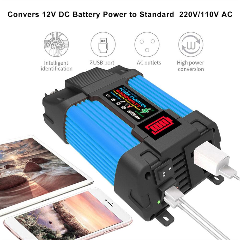 Power inverter Car Invertor 500W Vehicle-mounted Household Converter Peak power 6000W DC 12v To 220V Auto Accessories