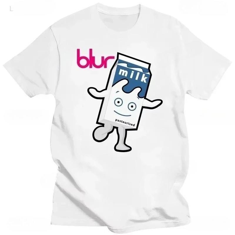 Blur Britpop Band Kaffee und Fernsehen Milch Band Konzerttour Bedrucktes T-Shirt Sommer Streetwear Lässig Rundhals in Mode Einzigartiges T-Shirt