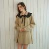 Dundrop Dd_Polka Dot Collar Ribbon Detail Jacket_Beige