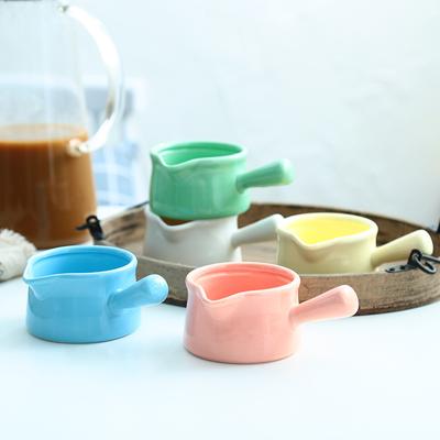 Jarro de leite estilo coreano com cabo longo, pote de cerâmica, café, barista, café expresso, utensílios para café, panela de molho, jarro