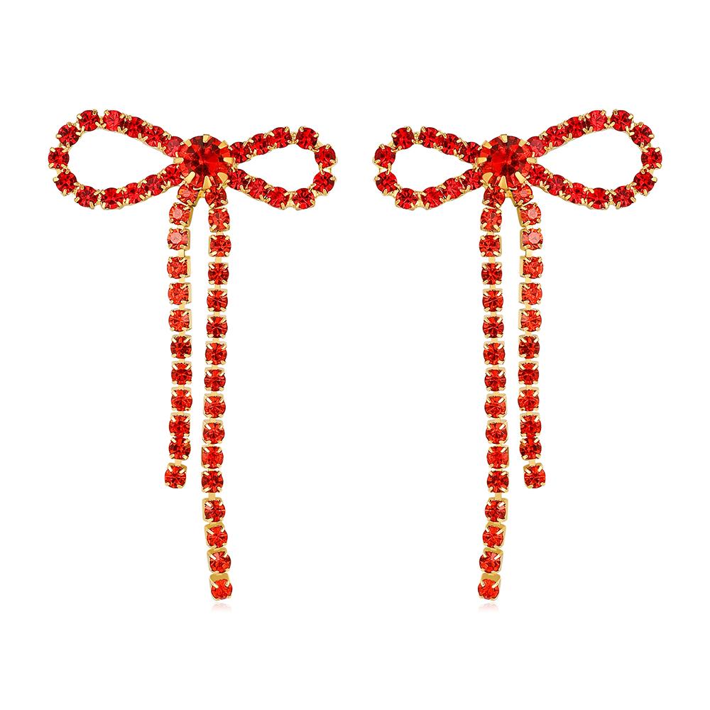 Valentine's Day Bow Drop Earrings with Crystal Zircon Shiny Stud Jewelry for Women Girls Gifts