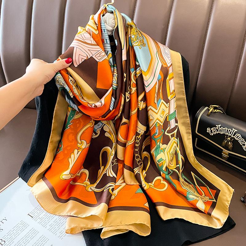 Luxury Sunscreen 180X90CM Shawls Popular Design Square Silk Scarf Women The Four Seasons Scarves  Style New Beach Bandanna