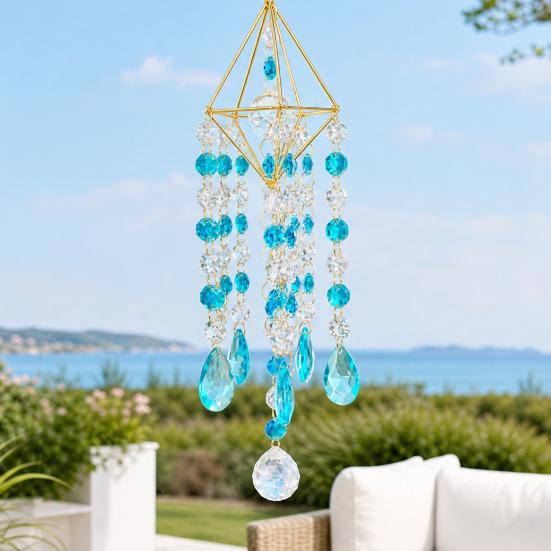 Faux Crystal Suncatcher Wind Chimes for Outside, Prisms Window Hanging Rainbow Maker for Garden Home Indoor Outdoor Decor