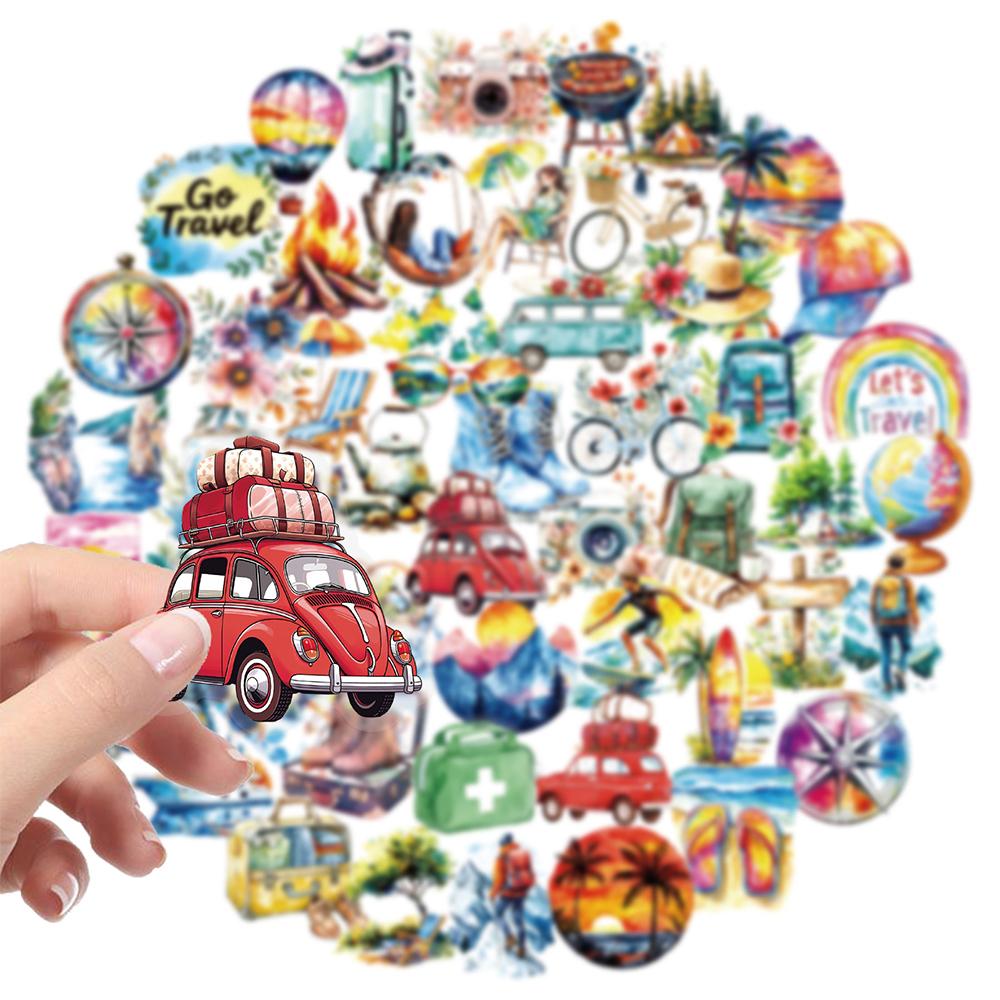 10/30/56pcs Cool Camping Outdoor Travel Cartoon Stickers Aesthetic Graffiti Decals Toy DIY Notebook Laptop Bike PET Sticker Pack