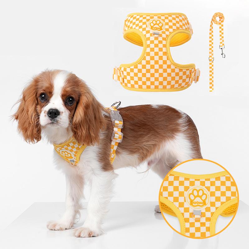 Vintage Plaid Dog Harness Leash Set Comfort Breathable Adjustable No-Choke Pet Vest for Small Medium Dogs Pechera Para Perro