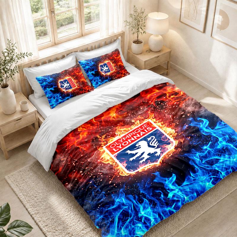 Bedding Set 1 Duvet Cover 2 Pillowcases Lyon FC Print Bedroom Home Decoration