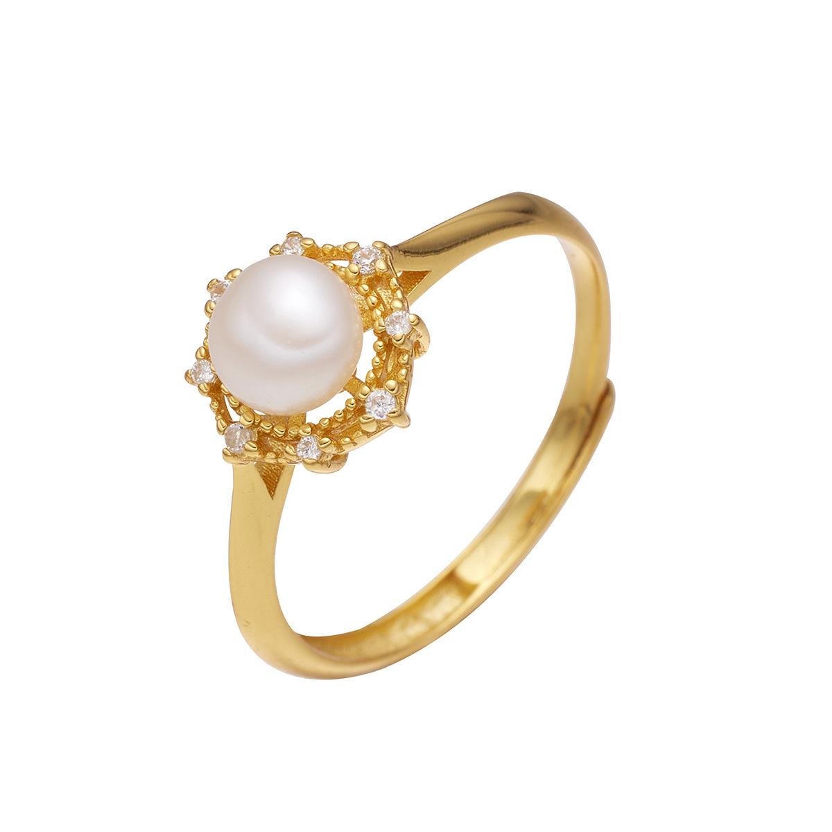 

Кольцо с ажурным жемчугом из стерлингового серебра S925 пробы, женское винтажное кольцо с натуральным пресноводным жемчугом Premium Sense Adjustable Opening