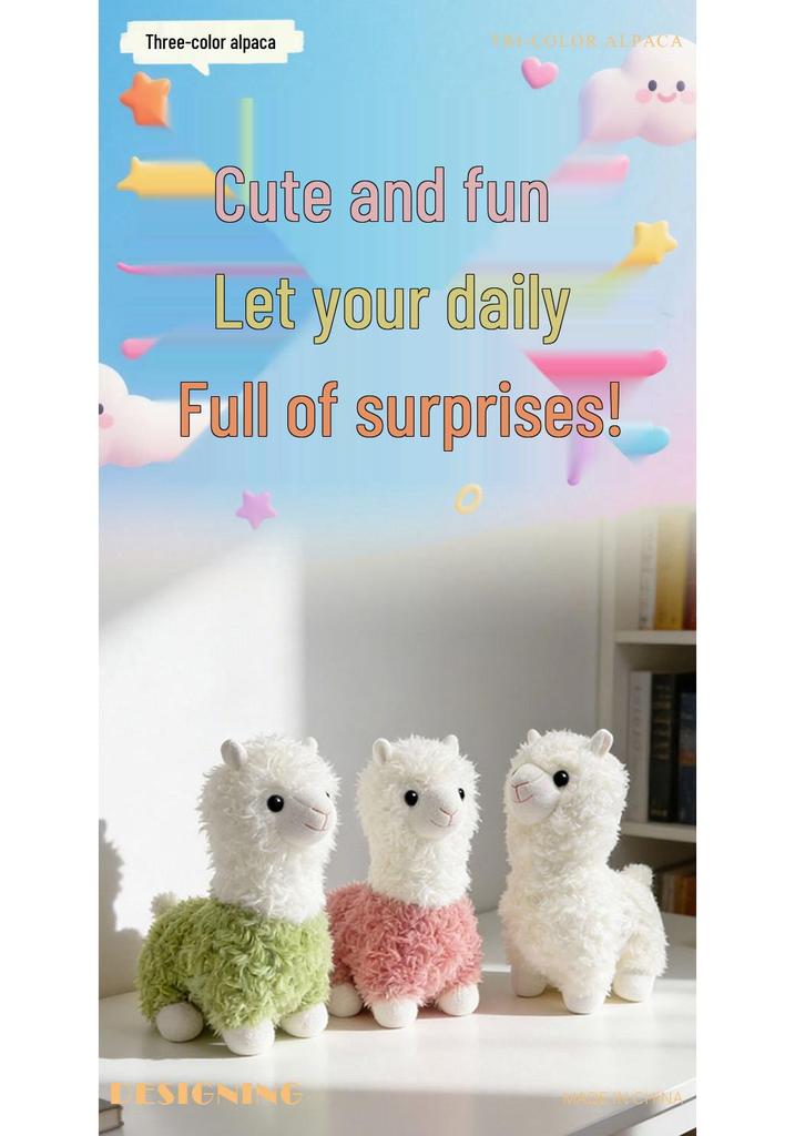 Three-Color Alpaca Plush Toy: Cute Cartoon Wool Doll for Claw Machines, Zodiac Sheep Design.
