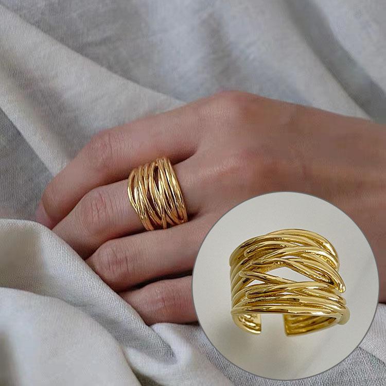 S925 Silverpläterad minimalistisk flerlagers öppen ring för kvinnor