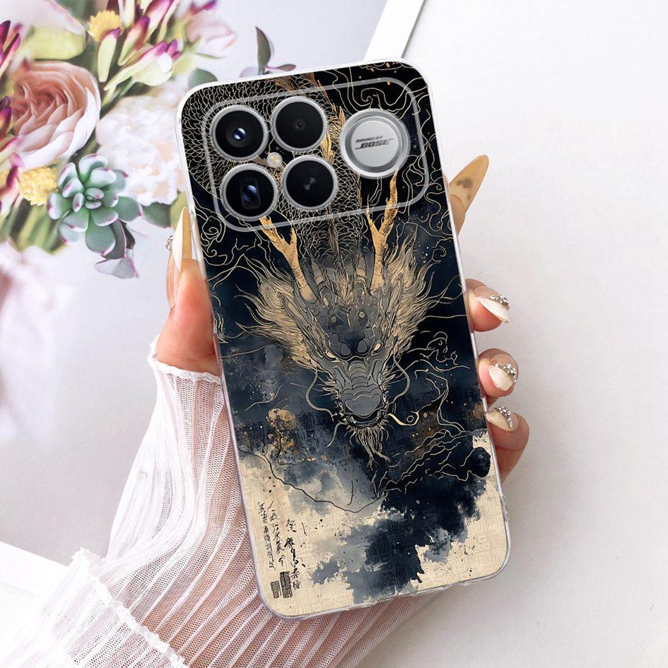For Xiaomi POCO F8 Ultra Case Luxury Dragon Cartoon Transparent TPU Protection Cover For Poco F8 Pro Ultra PocoF8 Pro Soft Funda
