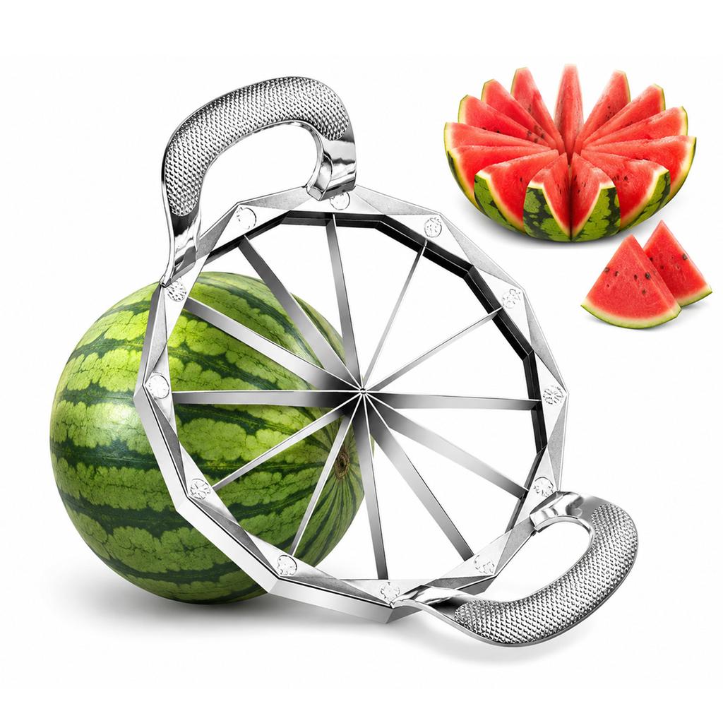 Stainless Steel Fruit Slicer Cutter for Watermelon Melon 12-Slice Divider with Dual Handles Durable Kitchen Tool for Even Fruit Pieces
