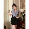 Summer French Celebrity Slim Collar Dress Spice Girl Temperament Split Fork Fake Two-piece Lace-Up Hip Dress