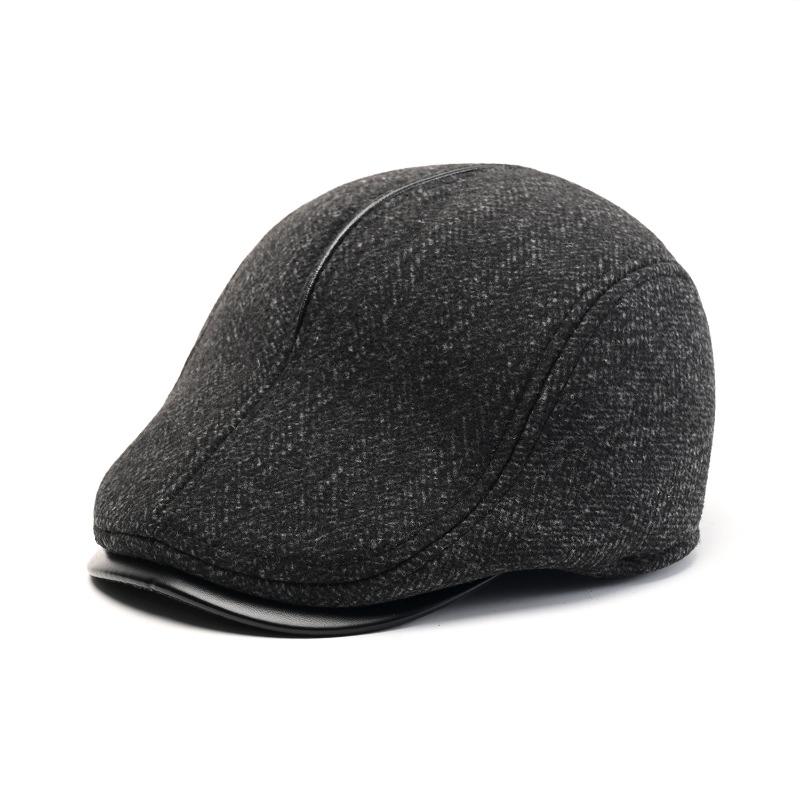 Hat Men's Beret Autumn and Winter New Woolen Ear Protector Peaked Cap Fleece Warm Cotton Hat Forward Hat