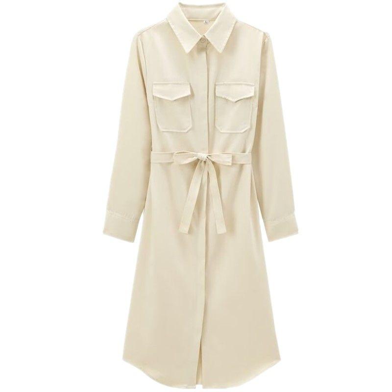 Fashion Style 2024 Autumn New Women's Clothing Pocket Shirt Style Long Sleeves Mid Length Long Length Dress 9017336