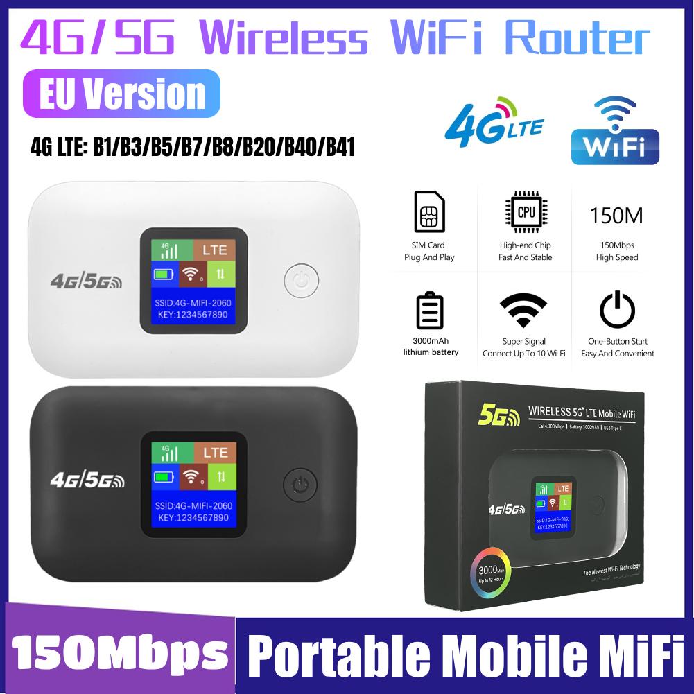 4G/5G LTE Wireless WiFi Router 150Mbps Pocket WiFi Modem with Sim Card Slot Portable MiFi Modem Car Mobile Wifi Hotspot Dongle