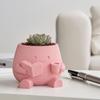 Sød Smilende Ansigt Planteholder, 3D Printet Læsende Hoved Planteholder, Siddende Figur Med Bog Og Kop Plante Pot til Sukkulenter Kaktus Skrivebordsdekoration