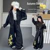 Girls' Spring & Autumn 2025 Set: Korean Style Hooded Jacket with Star Scimitar Pants for Middle & Big Kids