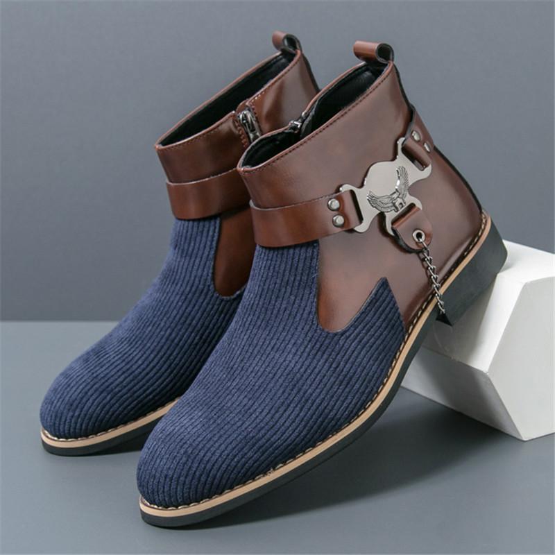 New Arrival Trend Men's Pointed Mixed Patchwork Ankle Boots British Designer Botas Trend Casual Luxury High-top Punk Rock Shoes