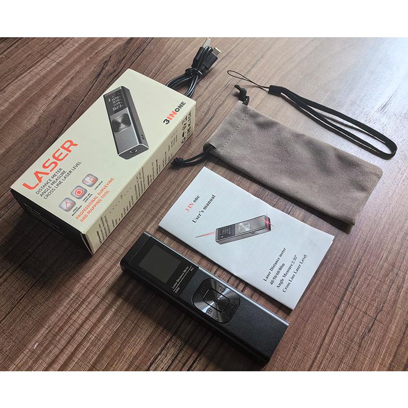 3-in-1 Mini Laser Rangefinder with Cross Laser Level & Metal Shell