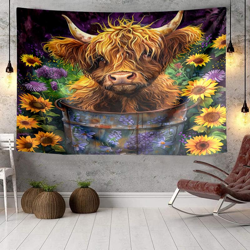 Cow In Flower Field Tapestry Room Decoration Wall Hanging for Living Room Bedroom, Dormitory, Birthday and Christmas Gifts