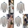 T-shirt Casual da Donna in Cotone a Maniche Lunghe con Vestibilità Larga e Orlo Curvo
