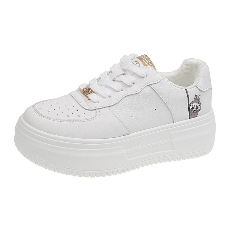 Muffin thick-soled cartoon little white shoes for women's 2025 new fashion versatile, light, comfortable and trendy casual board shoes