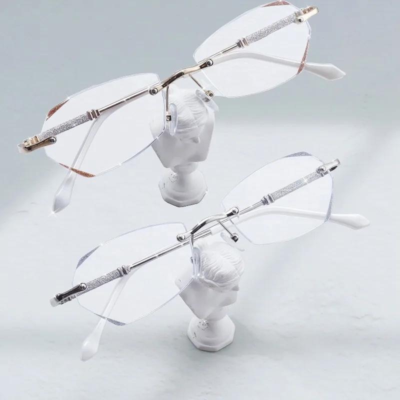 1 Pair Frameless Edge Cut Fashionable Women Casual Business Flat Bottom Glasses for Daily Use Reading