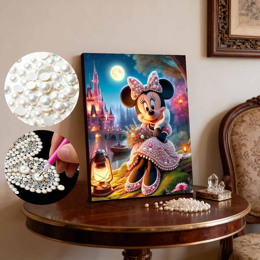 Disney Pearl Painting Minnie Moonlight Castle Bouquet Creative Art 5D Pearl Embroidery Cross Stitch Kit Handmade DIY Home and Room Decor Gift