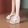 Fashion 2025 New Arrivals Crystal Bowknot Open Toe Platform Sandals Women White Ankle Strap Wedge High Heels Summer Female Shoes