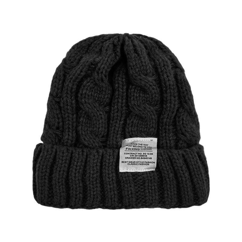 

Новая однотонная шапка из крученой шерсти, женская зимняя теплая и холодная шапка, мужская универсальная жаккардовая вязаная шапка с буквенным узором average size (56cm~ 58cm)