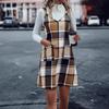 Chic Women's Plaid Suspender Skirt with Pockets – Casual Fashion for Spring and Autumn