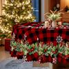 Red Black Checked Christmas Tablecloth, Snowflake Reindeer Merry Christmas Print, Rectangular Table Cloth