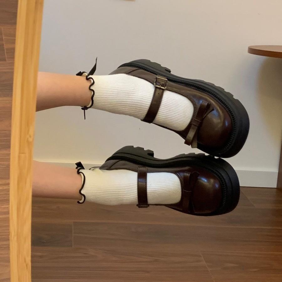 [Uncle Shoes] Single Shoes Women's 2025 Skirt Japanese Autumn College Style Bow JK Platform New Small Leather Shoes