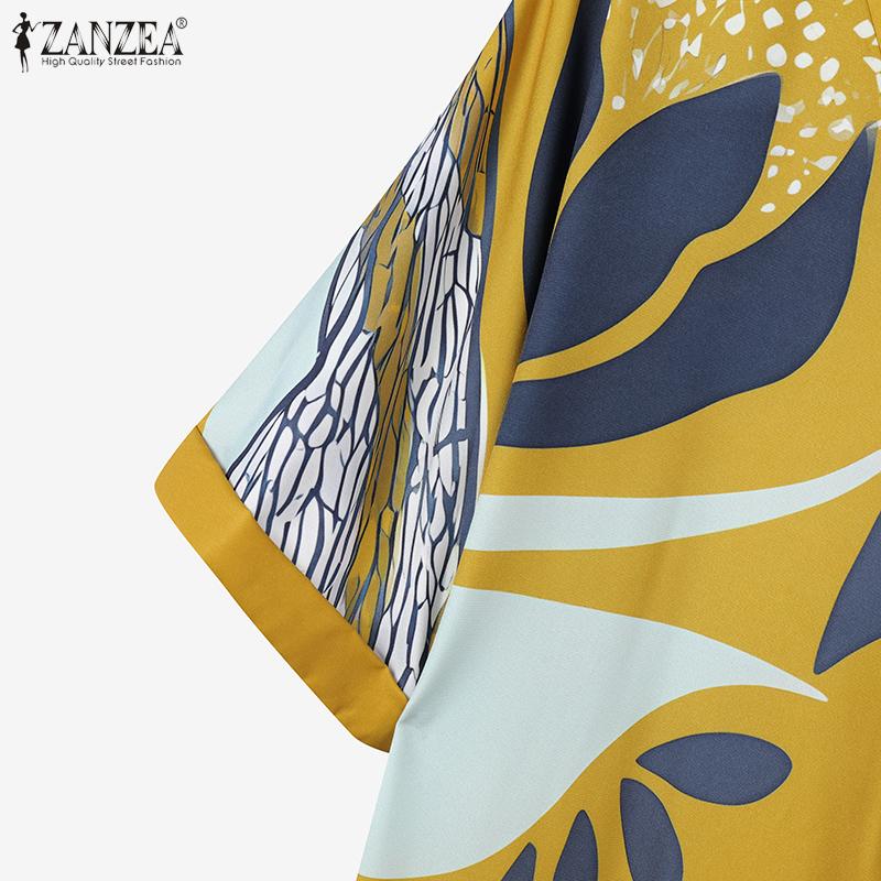 ZANZEA Women Casual V-Neck Short Sleeve Loose Print Summer Dress