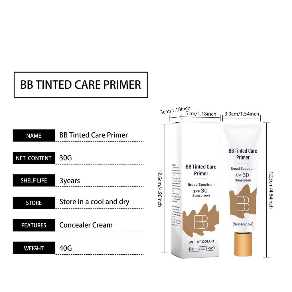 AMZ Moisturizer BB Cream Wheat Color With Niacinamide Vitamin E Jojoba Oil For Daily Protection Even Skin Tone Hydrating Makeup Base 30g