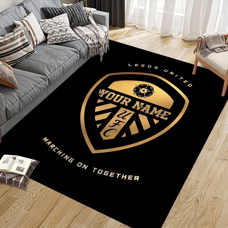 Custom Name,Leeds United Home Sofa Decoration for Living Room & Bedroom, Non‑Slip Play Flannel Floor Mat for Game Room
