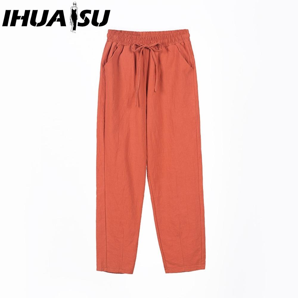 IHUASU 9barevné kalhoty z čisté bavlny devítidélkové jarní letní úzké rovné volné ležérní kalhoty dámské jednobarevné harémové kalhoty