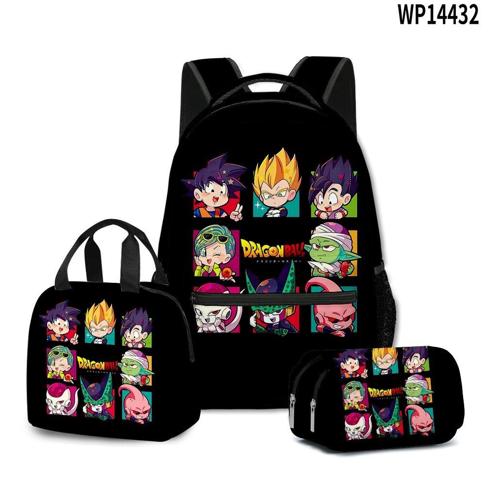 3D Animation Wukong Dragon Ball Super Student School Bag Backpack Lunch Bag Pencil Bag Three-Piece Set
