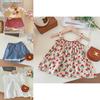 Adorable 2024 Summer New Girls Set Cute Lace Top And Trendy Korean Denim Shorts For Ages 3 To 8