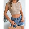Women Leaf Pattern Hollow Out Knit Sleeveless Crop Top