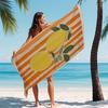 Hand Drawn Lemon Orange Stripe Beach Towel Warm Citrus Fruit Pattern Sand-Free Fast Drying Soft Towel Cozy Summer Travel Towel