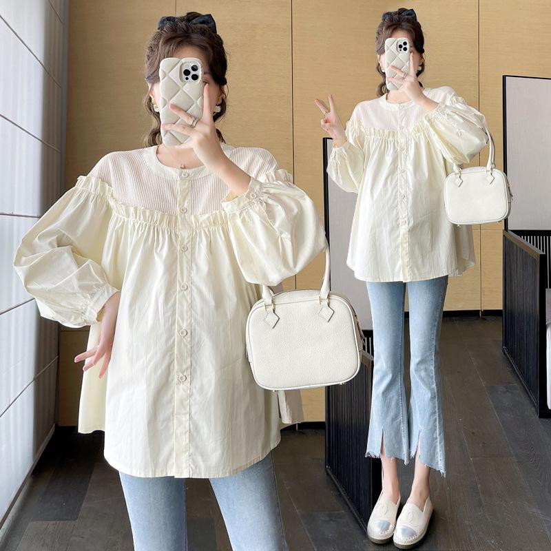 Spring Korean Style Long Sleeve Striped Maternity Shirt 2XL