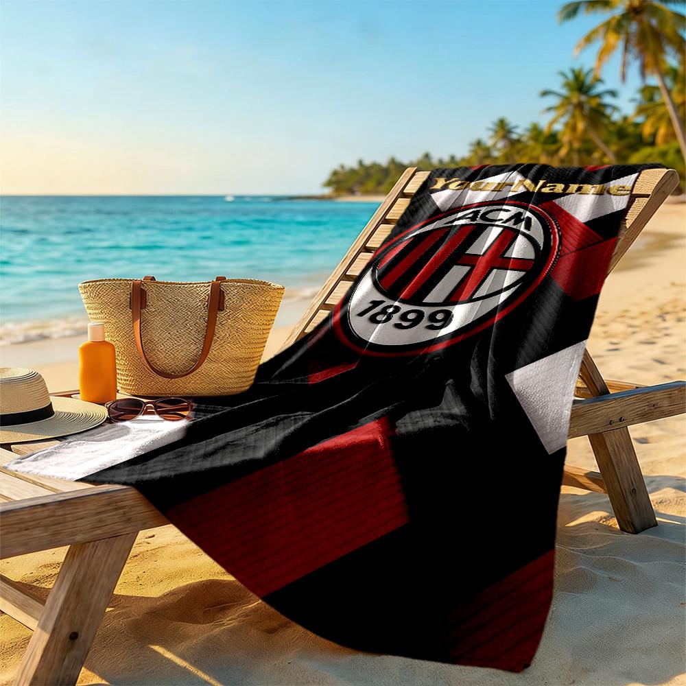 Ac Milan Personalized Text Beach Towel Super Soft & Absorbent Ideal for Travel Outdoor Swim Pool Yoga Surf Camping Hiking Gym Gift Holiday