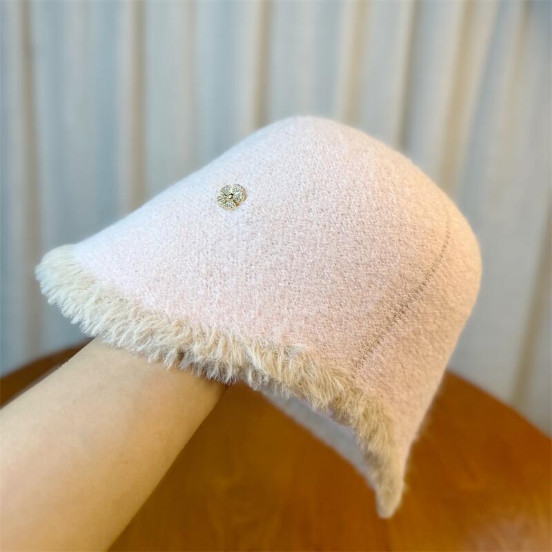 

Вязаная панама женская осенне-зимняя с надписями, теплая шляпа-ведро, модная панама one size розовый